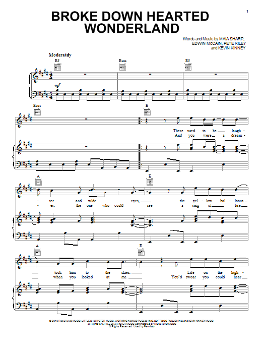 Download Edwin McCain Broke Down Hearted Wonderland Sheet Music and learn how to play Piano, Vocal & Guitar (Right-Hand Melody) PDF digital score in minutes