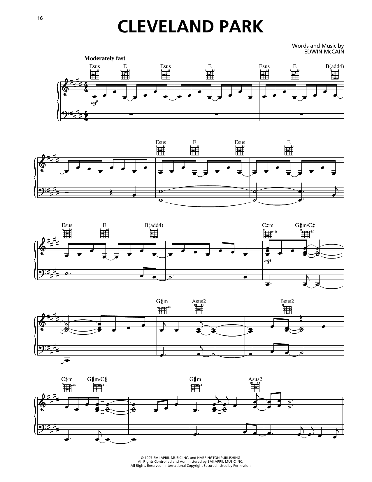 Download Edwin McCain Cleveland Park Sheet Music and learn how to play Piano, Vocal & Guitar Chords (Right-Hand Melody) PDF digital score in minutes