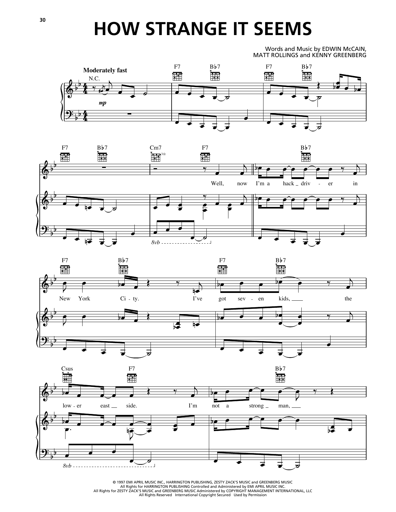 Download Edwin McCain How Strange It Seems Sheet Music and learn how to play Piano, Vocal & Guitar Chords (Right-Hand Melody) PDF digital score in minutes