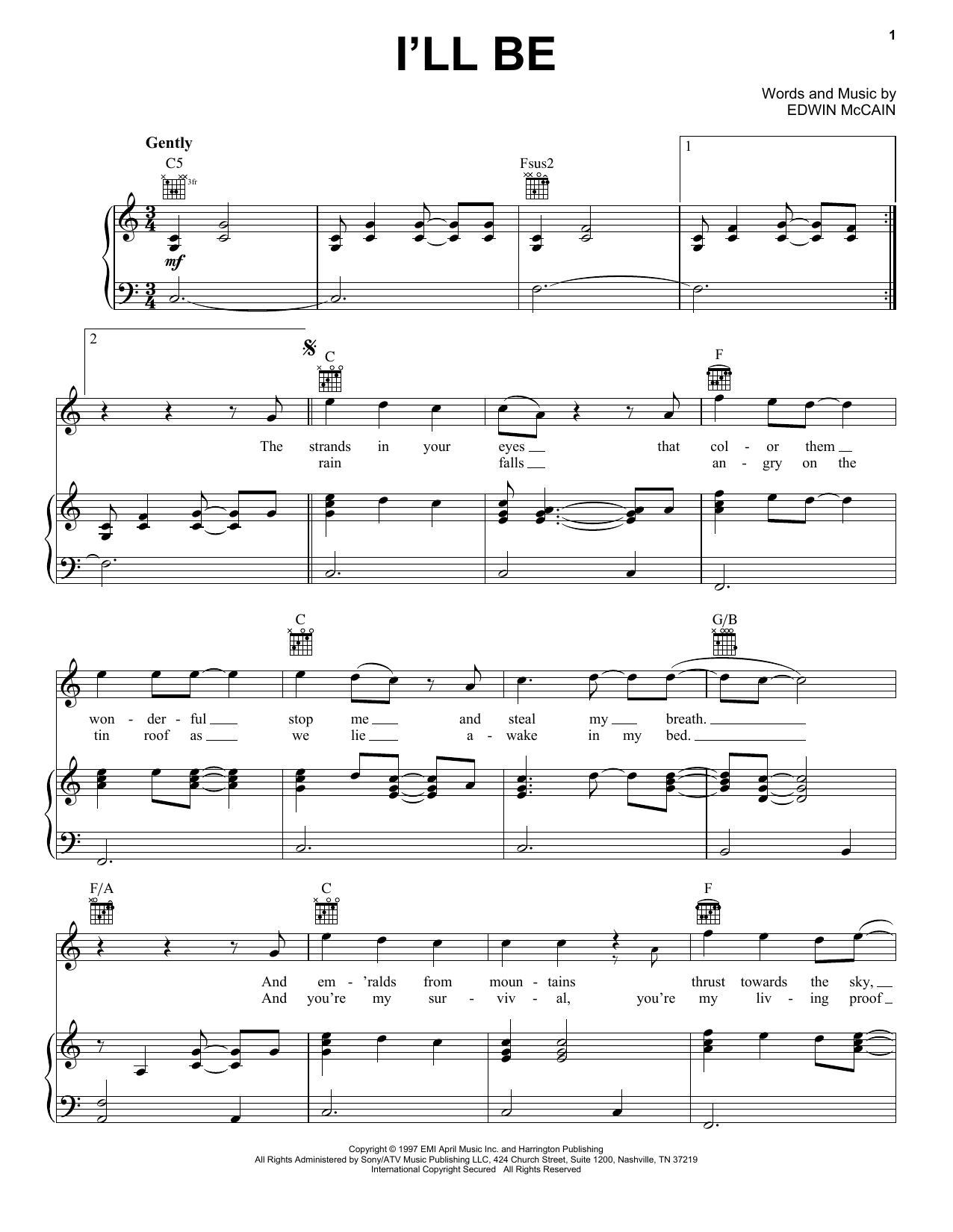 Download Edwin McCain I'll Be Sheet Music and learn how to play Tenor Saxophone PDF digital score in minutes