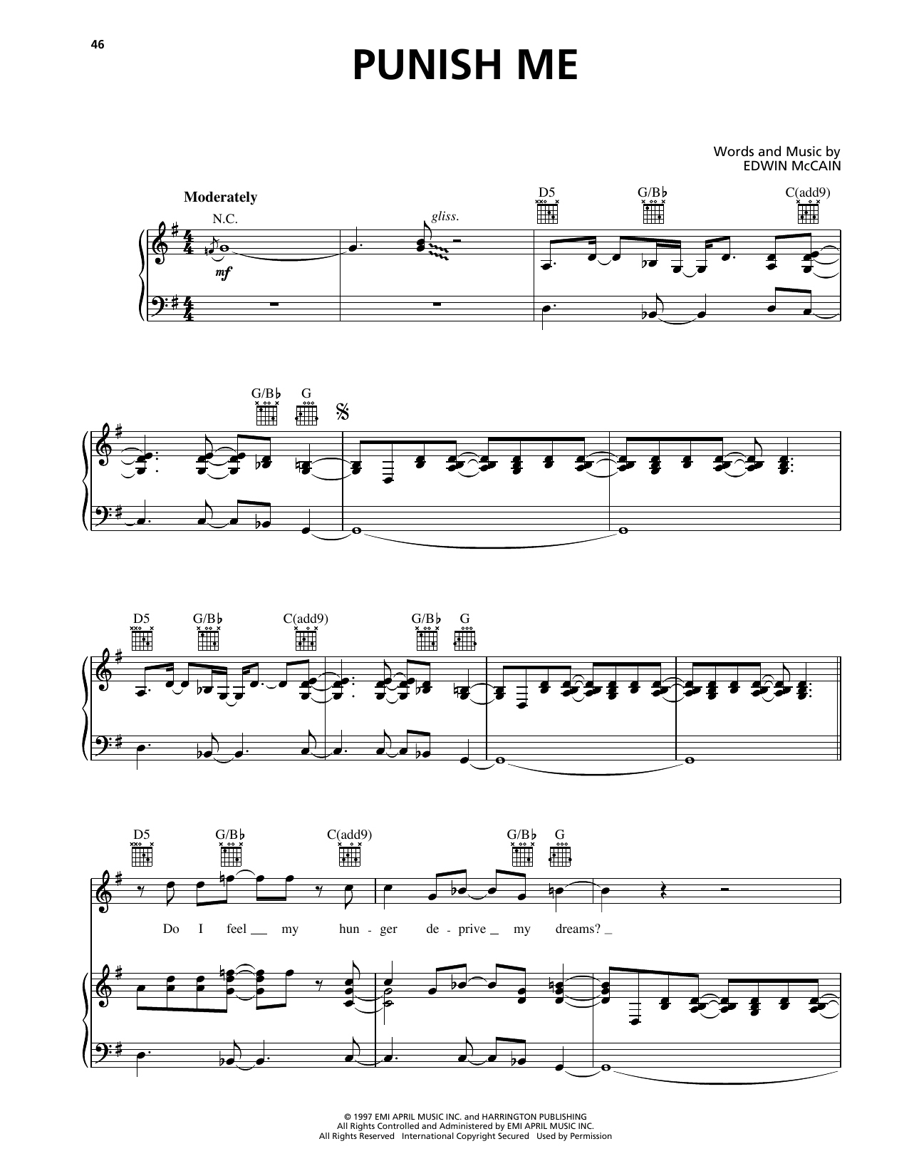 Download Edwin McCain Punish Me Sheet Music and learn how to play Piano, Vocal & Guitar Chords (Right-Hand Melody) PDF digital score in minutes