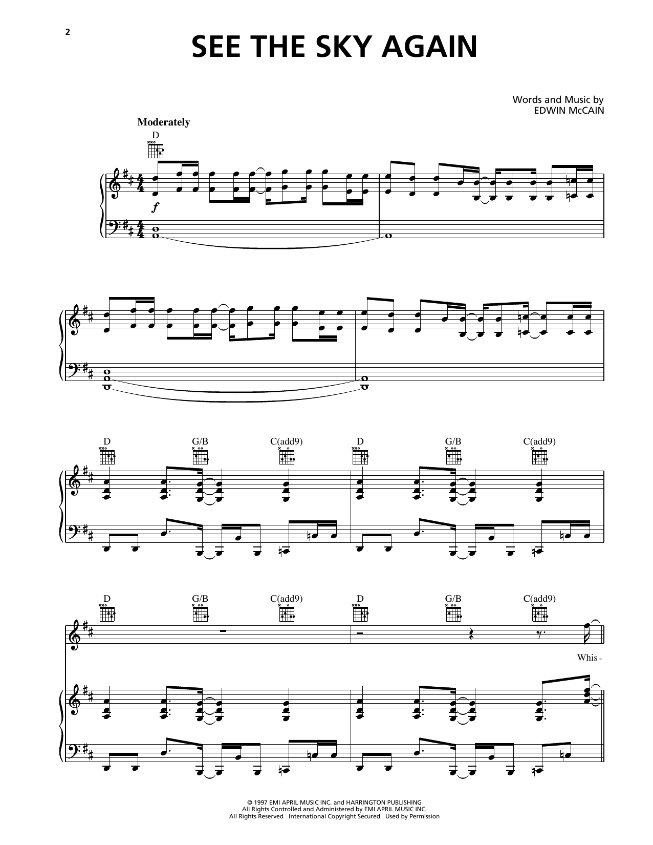 Download Edwin McCain See The Sky Again Sheet Music and learn how to play Piano, Vocal & Guitar Chords (Right-Hand Melody) PDF digital score in minutes