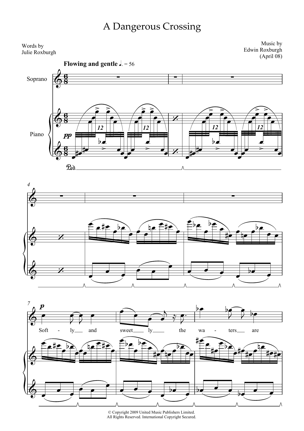 Download Edwin Roxburgh A Dangerous Crossing (for soprano & piano) Sheet Music and learn how to play Piano & Vocal PDF digital score in minutes