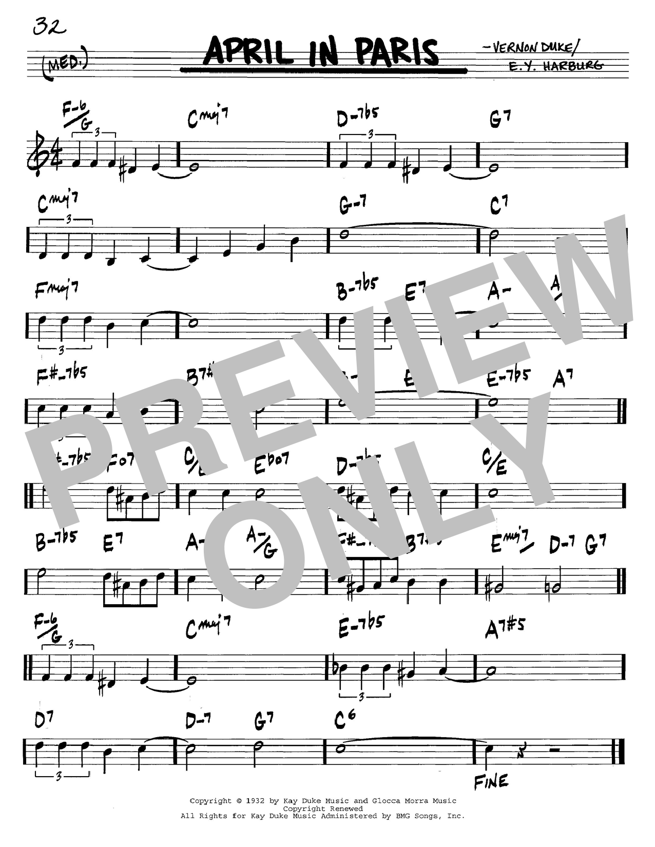 E Y Harburg April In Paris Sheet Music Notes Chords Real Book Melody Chords C Instruments Download Jazz Pdf