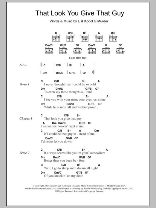 Download Eels That Look You Give That Guy Sheet Music and learn how to play Piano, Vocal & Guitar (Right-Hand Melody) PDF digital score in minutes