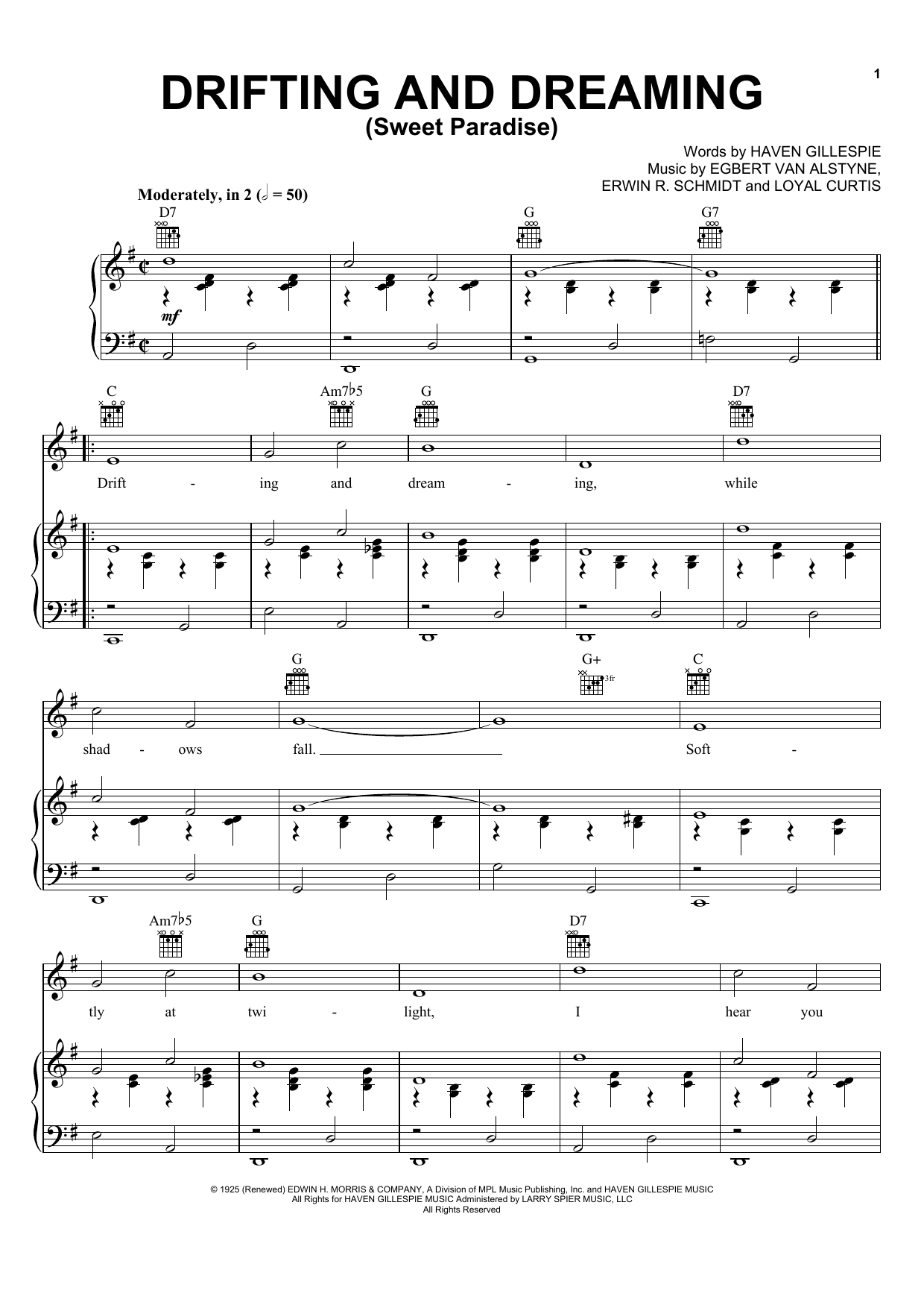 Download Egbert Van Alstyne Drifting And Dreaming (Sweet Paradise) Sheet Music and learn how to play Melody Line, Lyrics & Chords PDF digital score in minutes