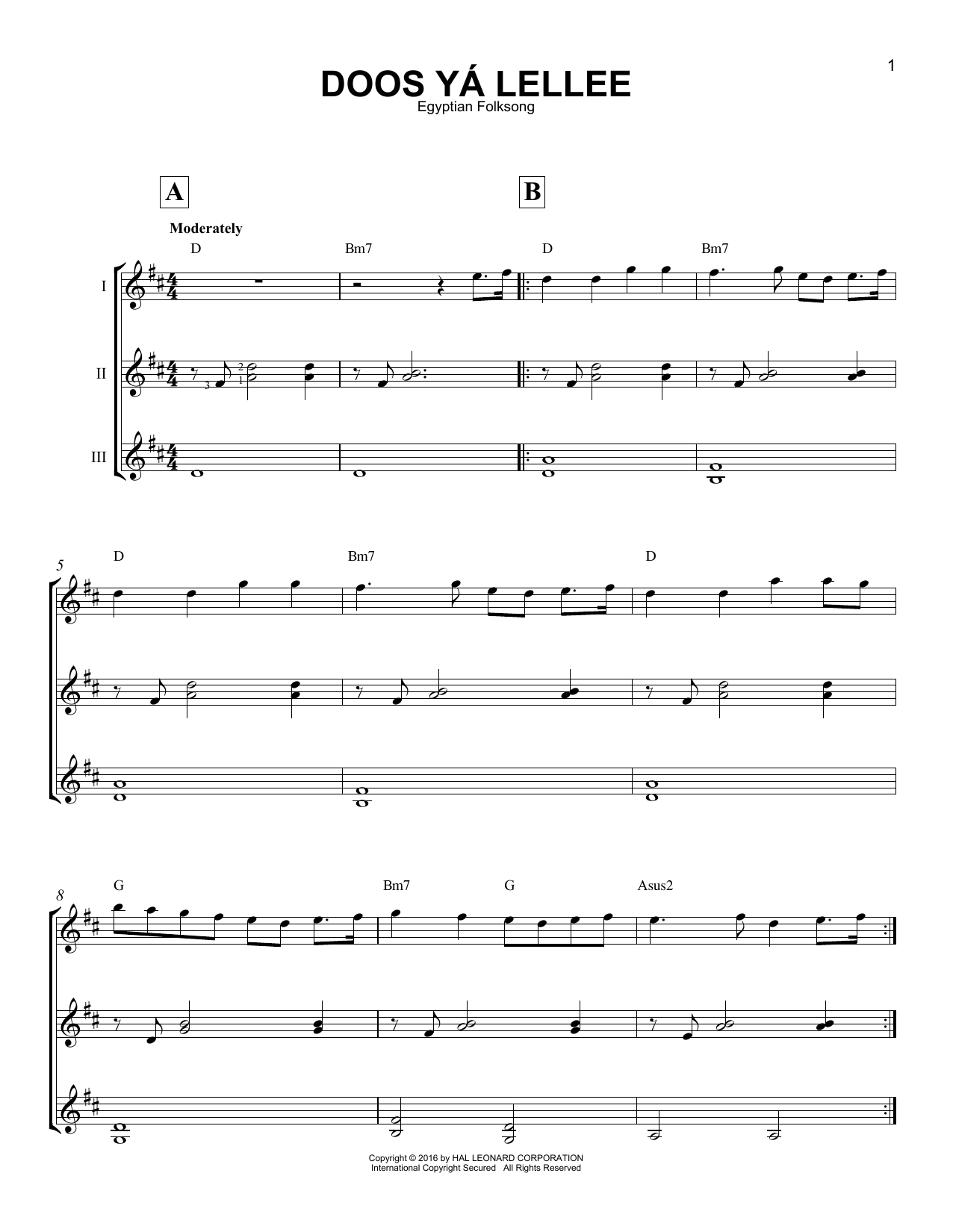 Download Egyptian Folksong Doos Ya Lellee Sheet Music and learn how to play GTRENS PDF digital score in minutes