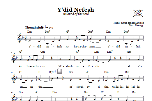 Download Ehud and Sara Zweig Y'did Nefesh (Beloved Of The Soul) Sheet Music and learn how to play Melody Line, Lyrics & Chords PDF digital score in minutes