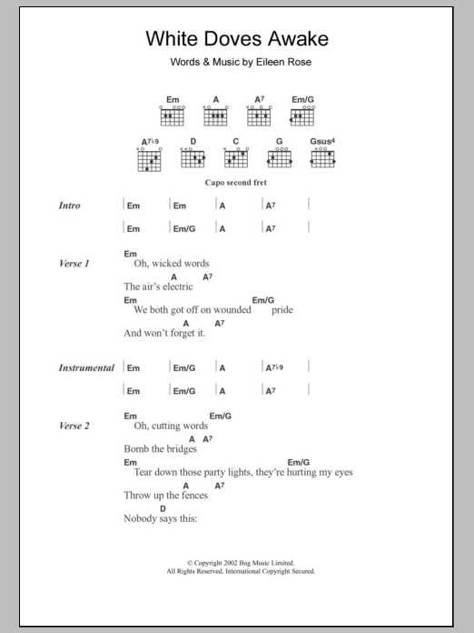 Download Eileen Rose White Doves Awake Sheet Music and learn how to play Lyrics & Chords PDF digital score in minutes