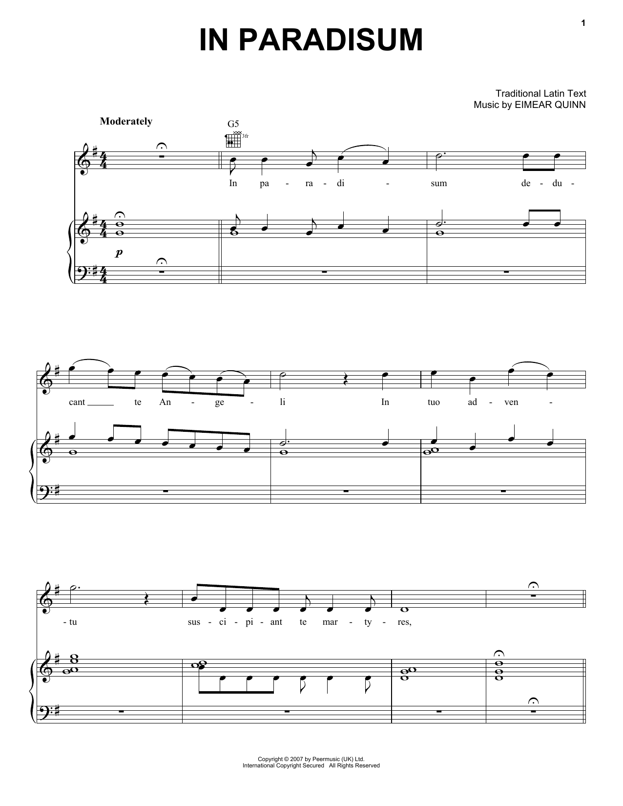 Download Eimear Quinn In Paradisum Sheet Music and learn how to play Piano, Vocal & Guitar Chords (Right-Hand Melody) PDF digital score in minutes