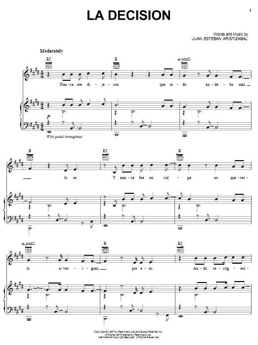 Download Ekhymosis La Decision Sheet Music and learn how to play Piano, Vocal & Guitar (Right-Hand Melody) PDF digital score in minutes