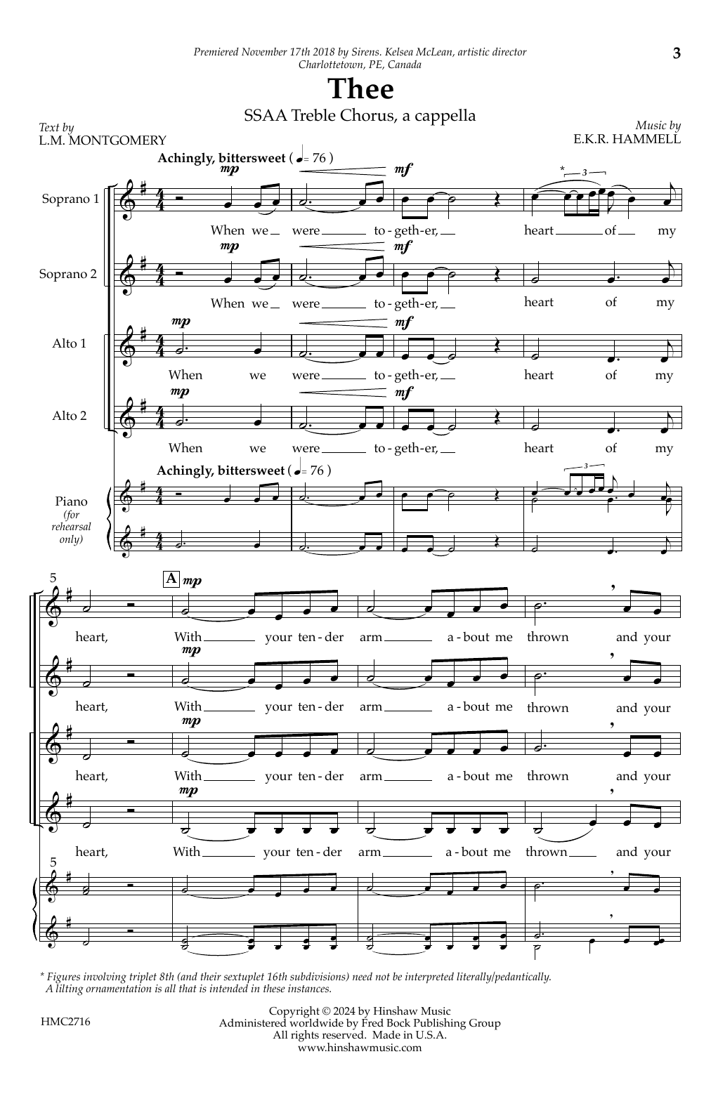 Download E.K.R. Hammell Thee Sheet Music and learn how to play SSAA Choir PDF digital score in minutes