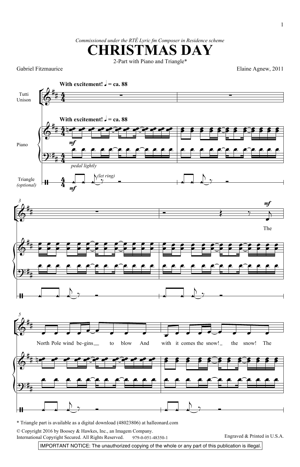 Download Elaine Agnew Christmas Day Sheet Music and learn how to play Unison Choir PDF digital score in minutes