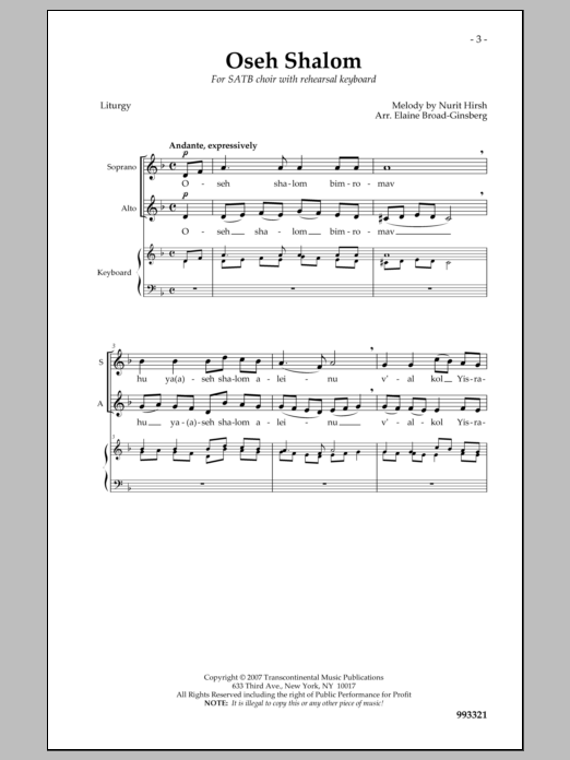 Download Elaine Broad-Ginsberg Oseh Shalom Sheet Music and learn how to play SATB Choir PDF digital score in minutes