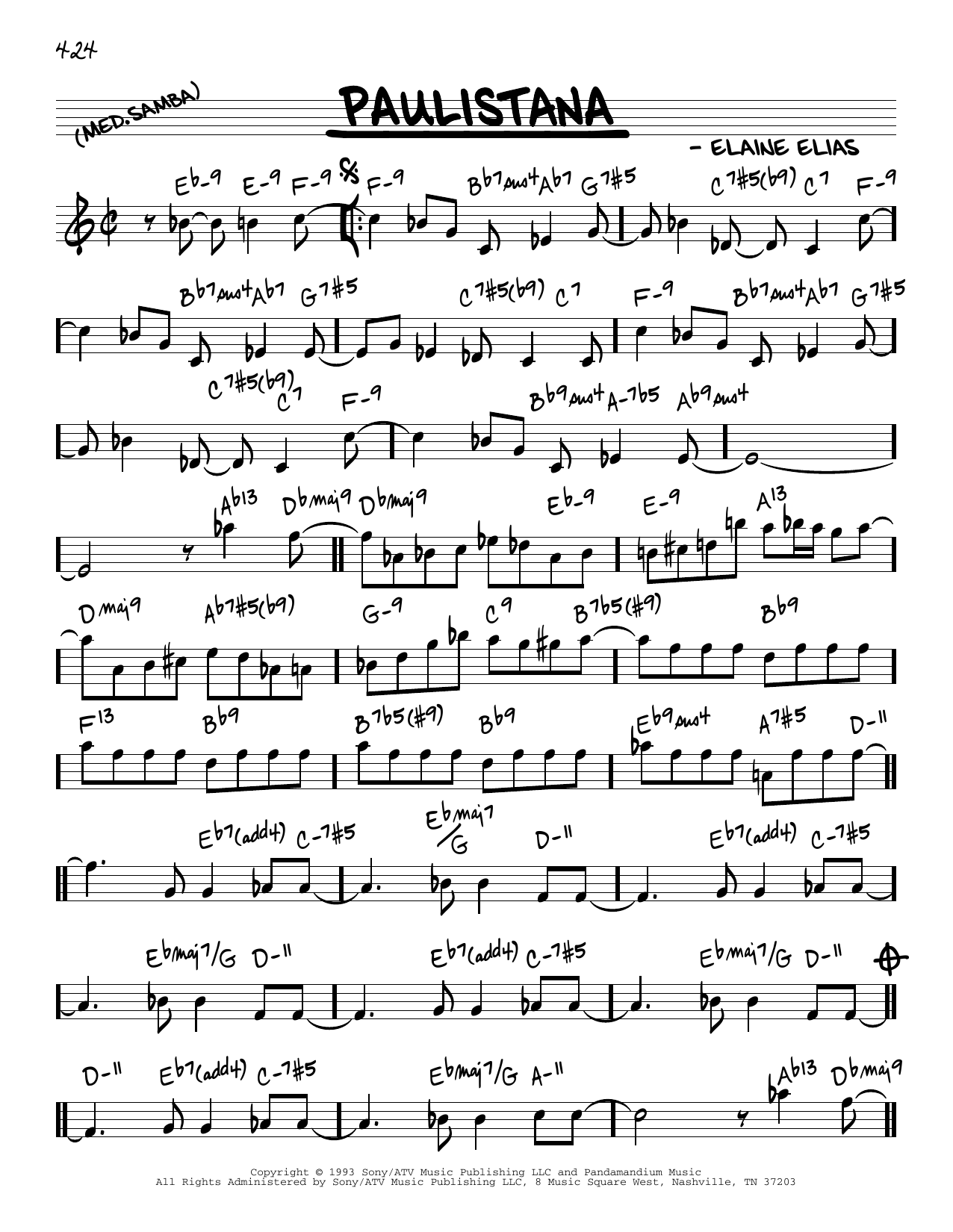Download Elaine Elias Paulistana Sheet Music and learn how to play Real Book – Melody & Chords PDF digital score in minutes