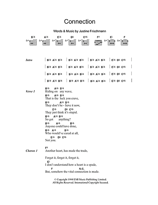 Download Elastica Connection Sheet Music and learn how to play Lyrics & Chords PDF digital score in minutes