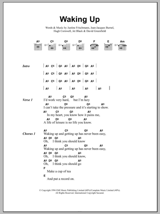 Download Elastica Waking Up Sheet Music and learn how to play Lyrics & Chords PDF digital score in minutes