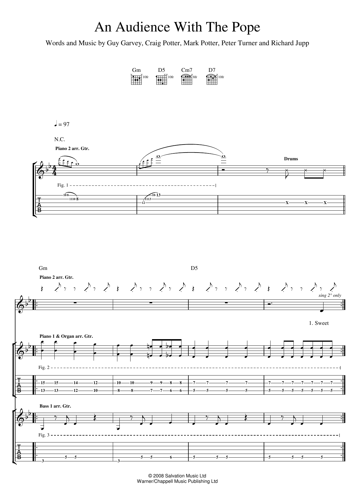 Download Elbow An Audience With The Pope Sheet Music and learn how to play Guitar Tab PDF digital score in minutes
