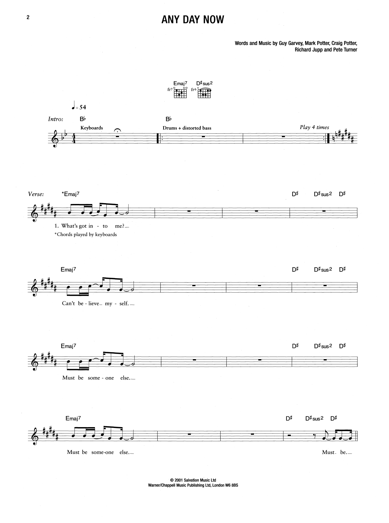 Download Elbow Any Day Now Sheet Music and learn how to play Guitar Tab PDF digital score in minutes
