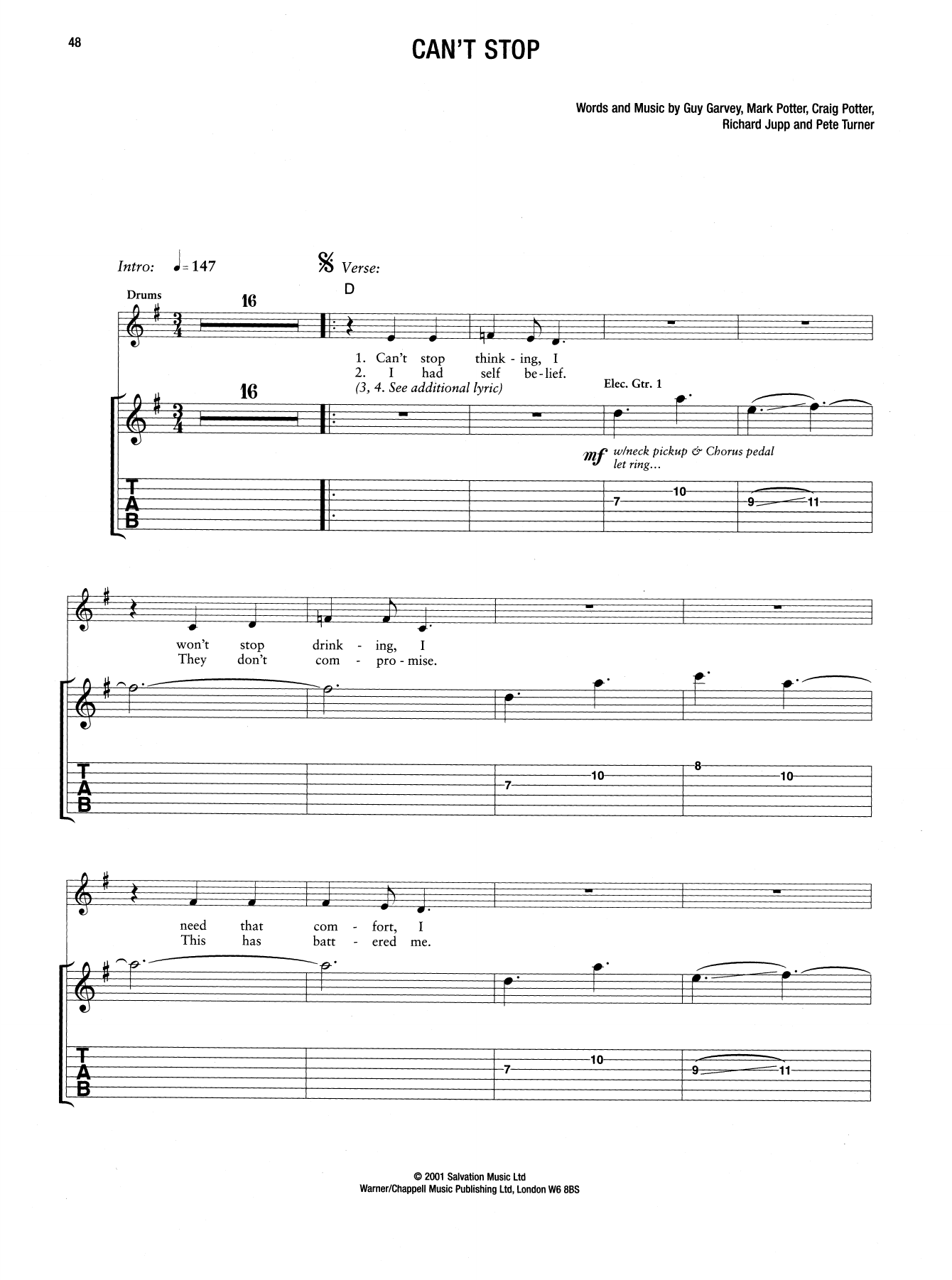 Download Elbow Can't Stop Sheet Music and learn how to play Guitar Tab PDF digital score in minutes