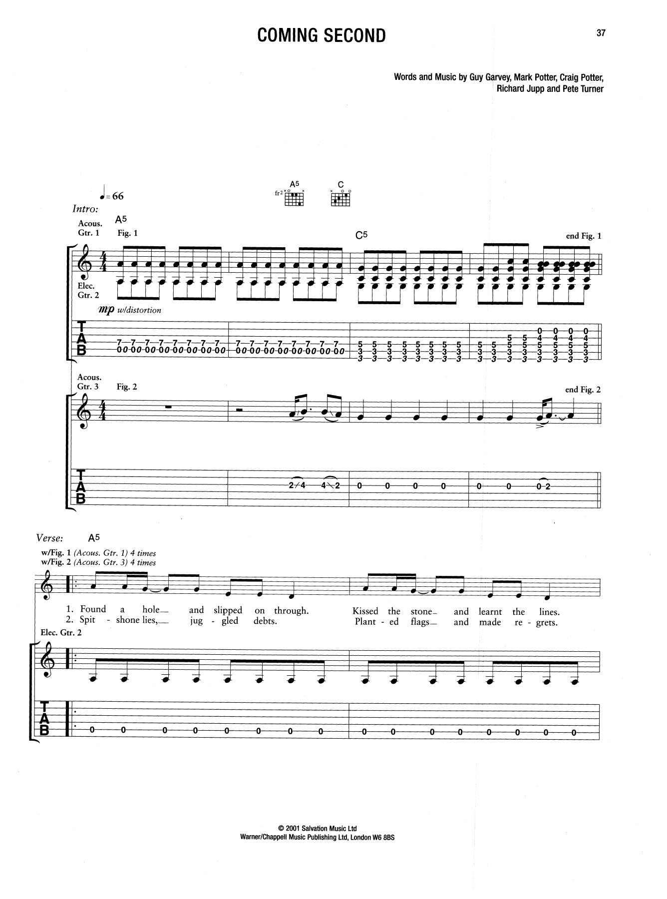 Download Elbow Coming Second Sheet Music and learn how to play Guitar Tab PDF digital score in minutes