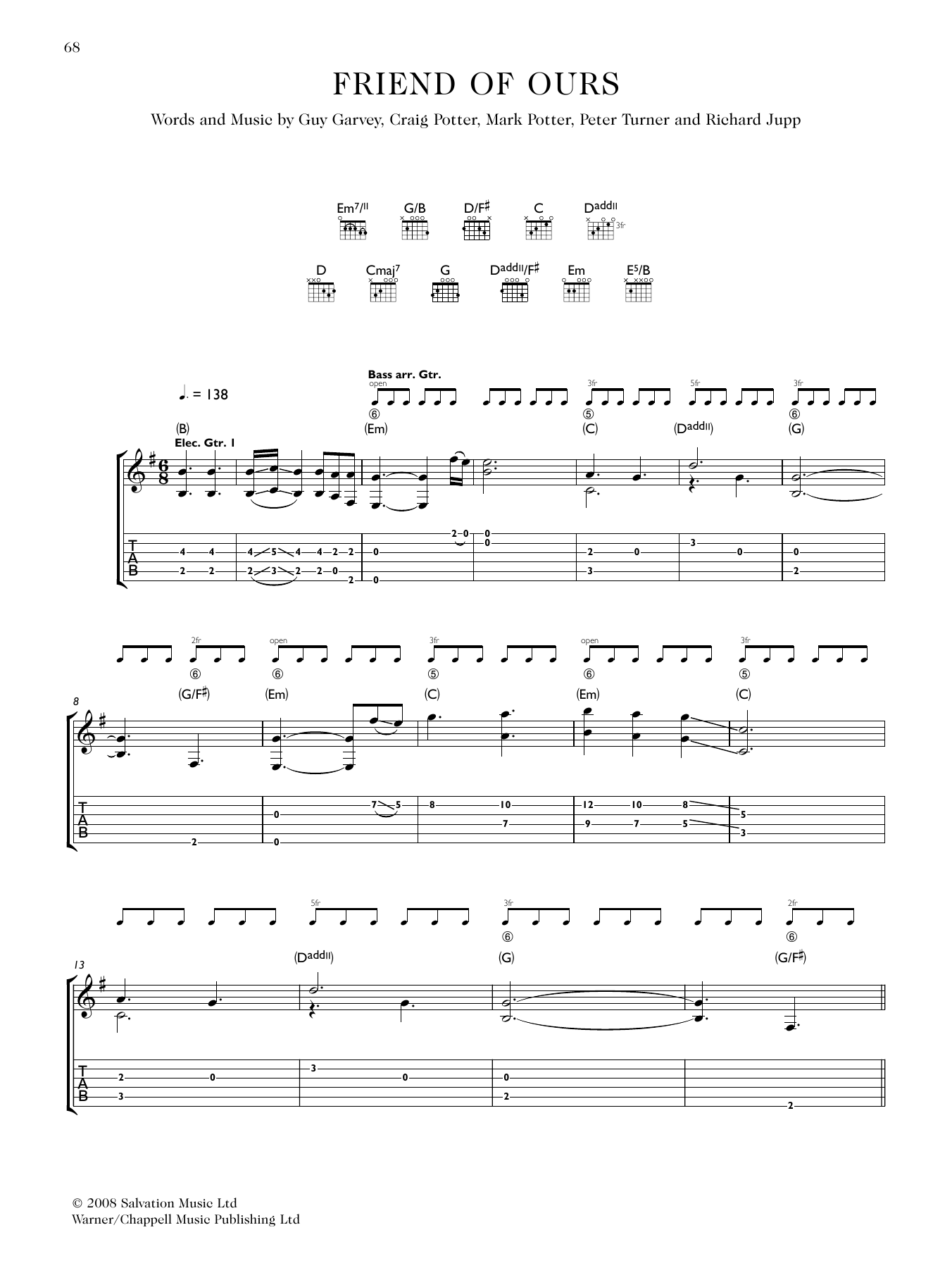 Download Elbow Friend Of Ours Sheet Music and learn how to play Guitar Tab PDF digital score in minutes