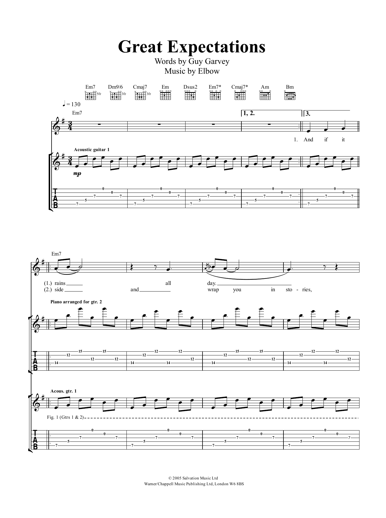 Download Elbow Great Expectations Sheet Music and learn how to play Guitar Tab PDF digital score in minutes