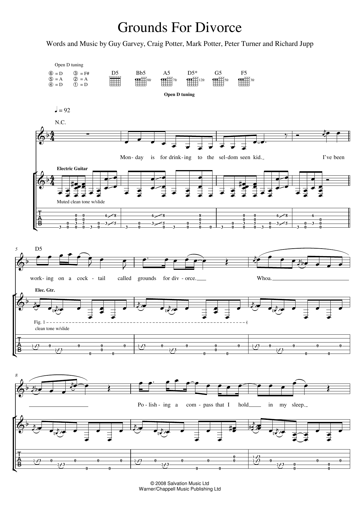 Download Elbow Grounds For Divorce Sheet Music and learn how to play Guitar Tab PDF digital score in minutes
