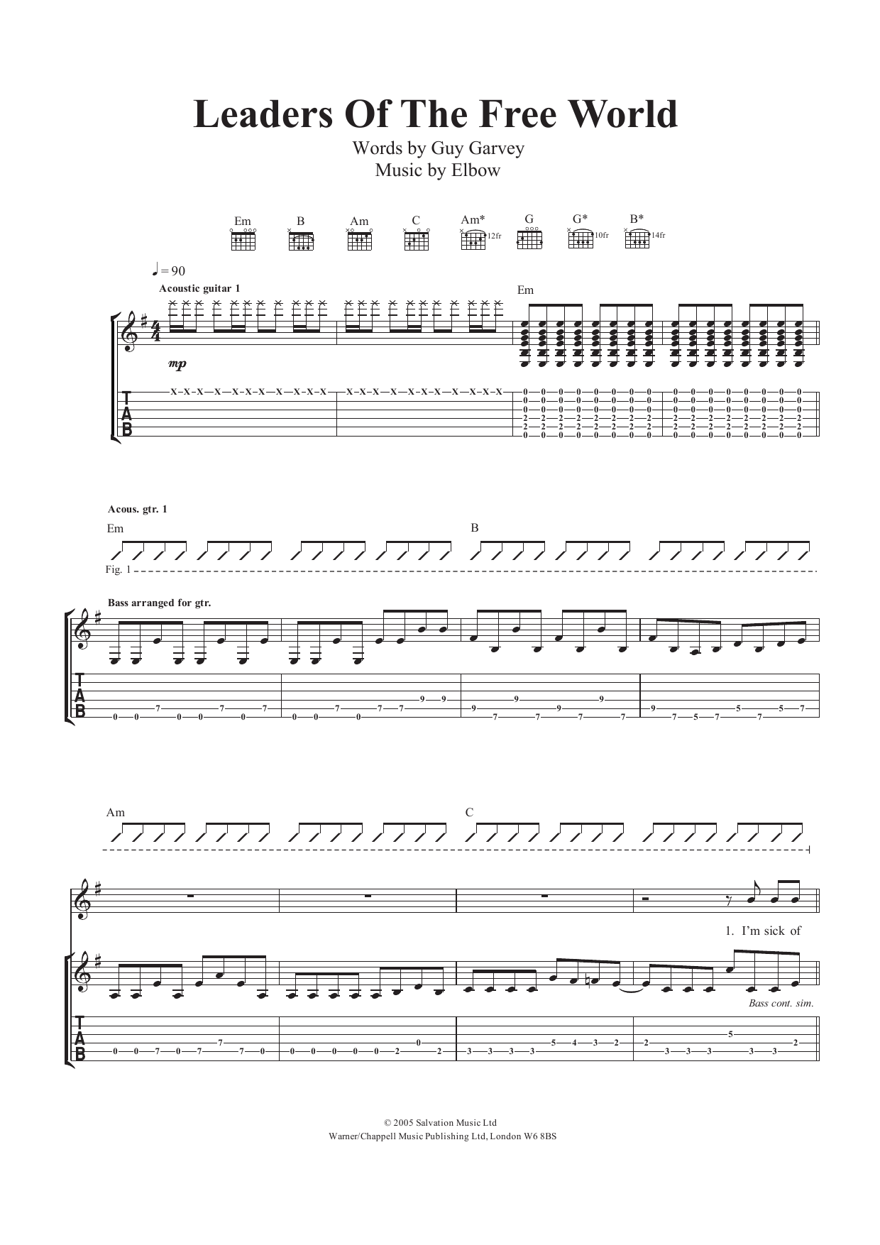 Download Elbow Leaders Of The Free World Sheet Music and learn how to play Guitar Tab PDF digital score in minutes