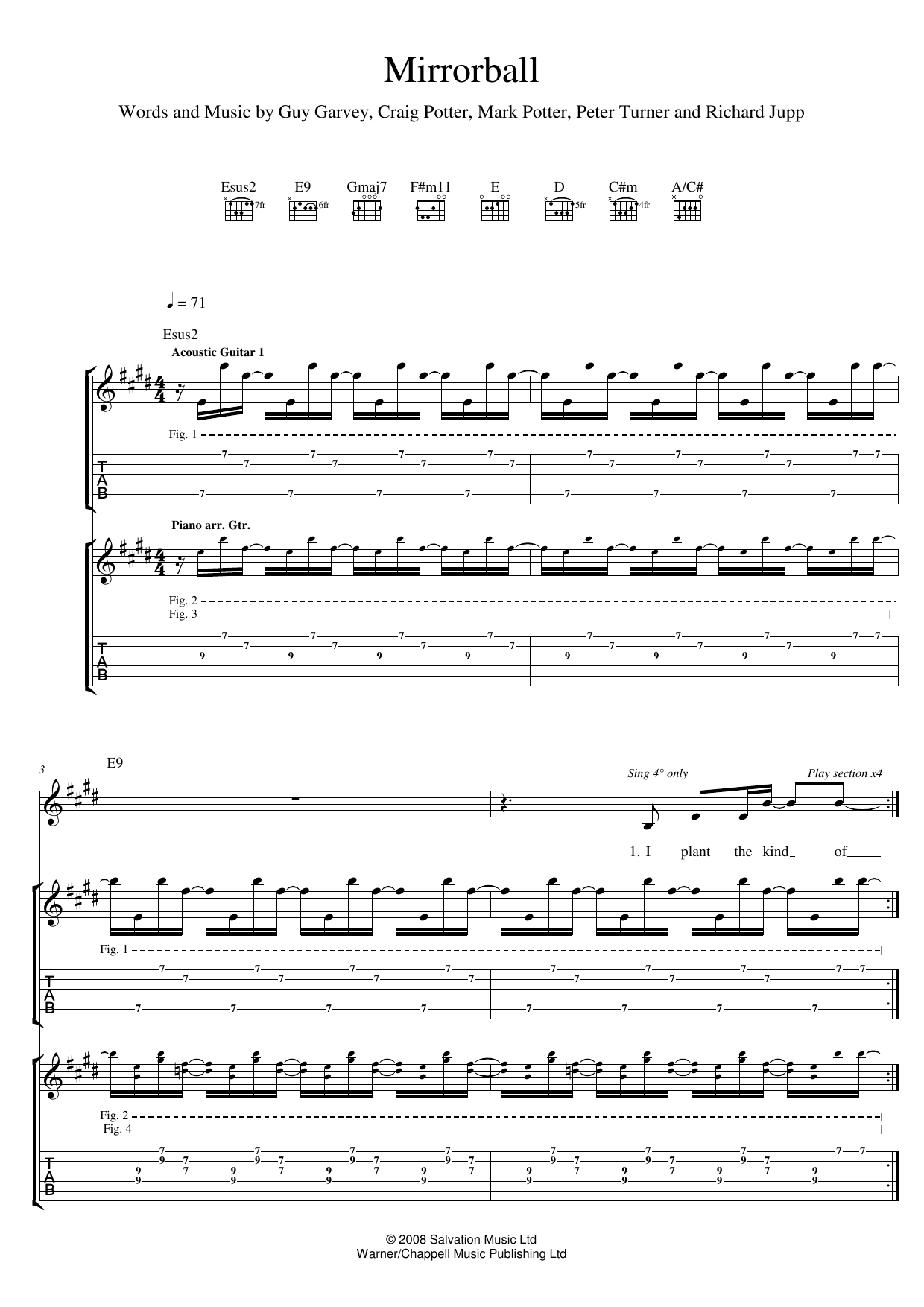 Download Elbow Mirrorball Sheet Music and learn how to play Guitar Tab PDF digital score in minutes