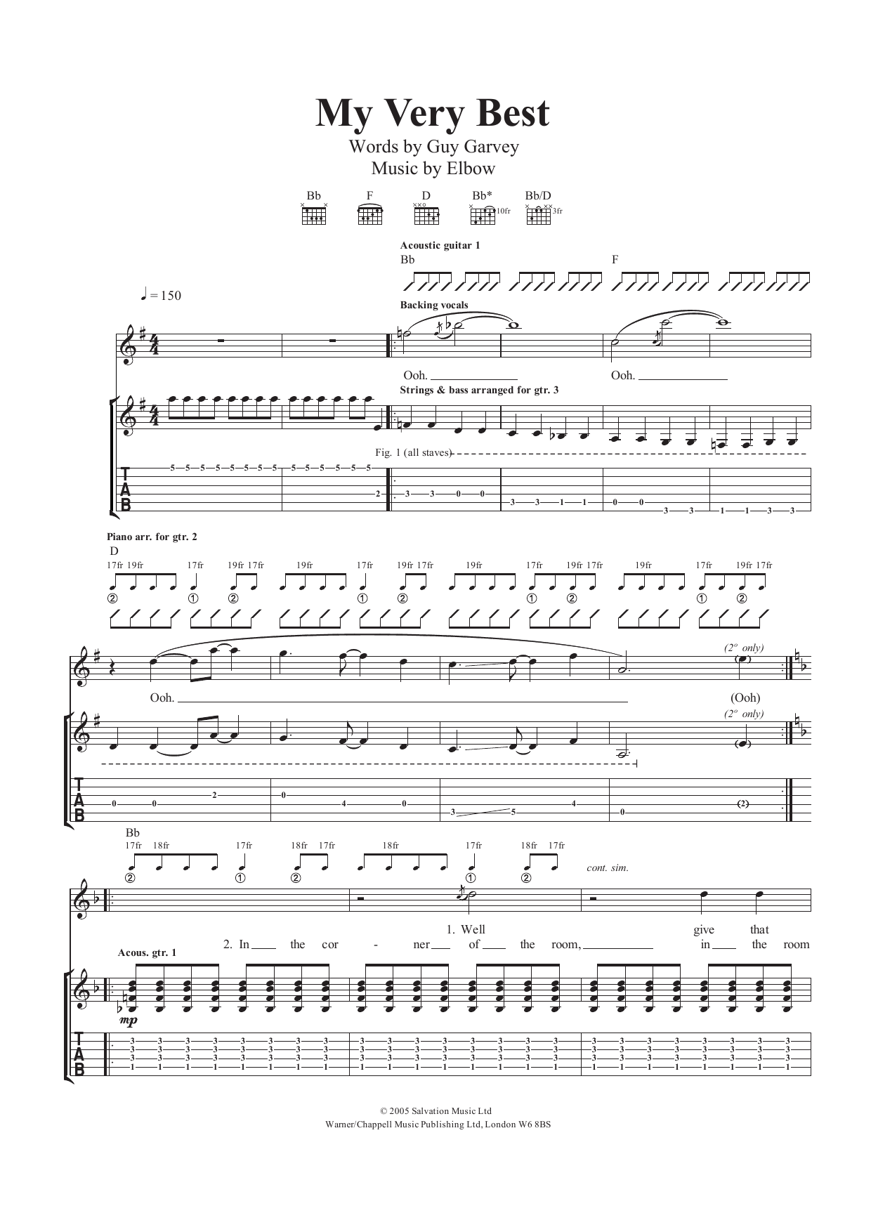 Download Elbow My Very Best Sheet Music and learn how to play Guitar Tab PDF digital score in minutes