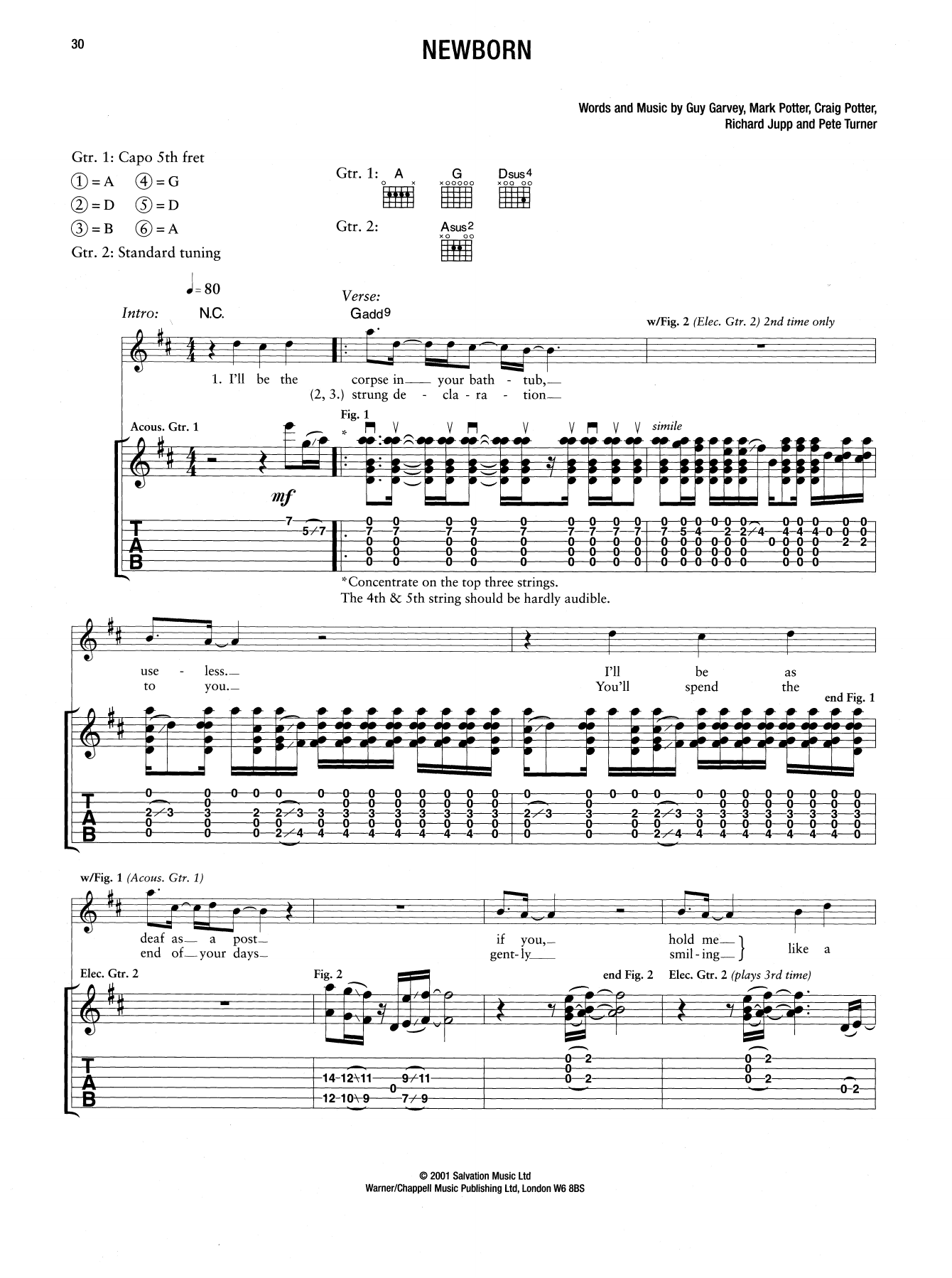 Download Elbow Newborn Sheet Music and learn how to play Guitar Tab PDF digital score in minutes