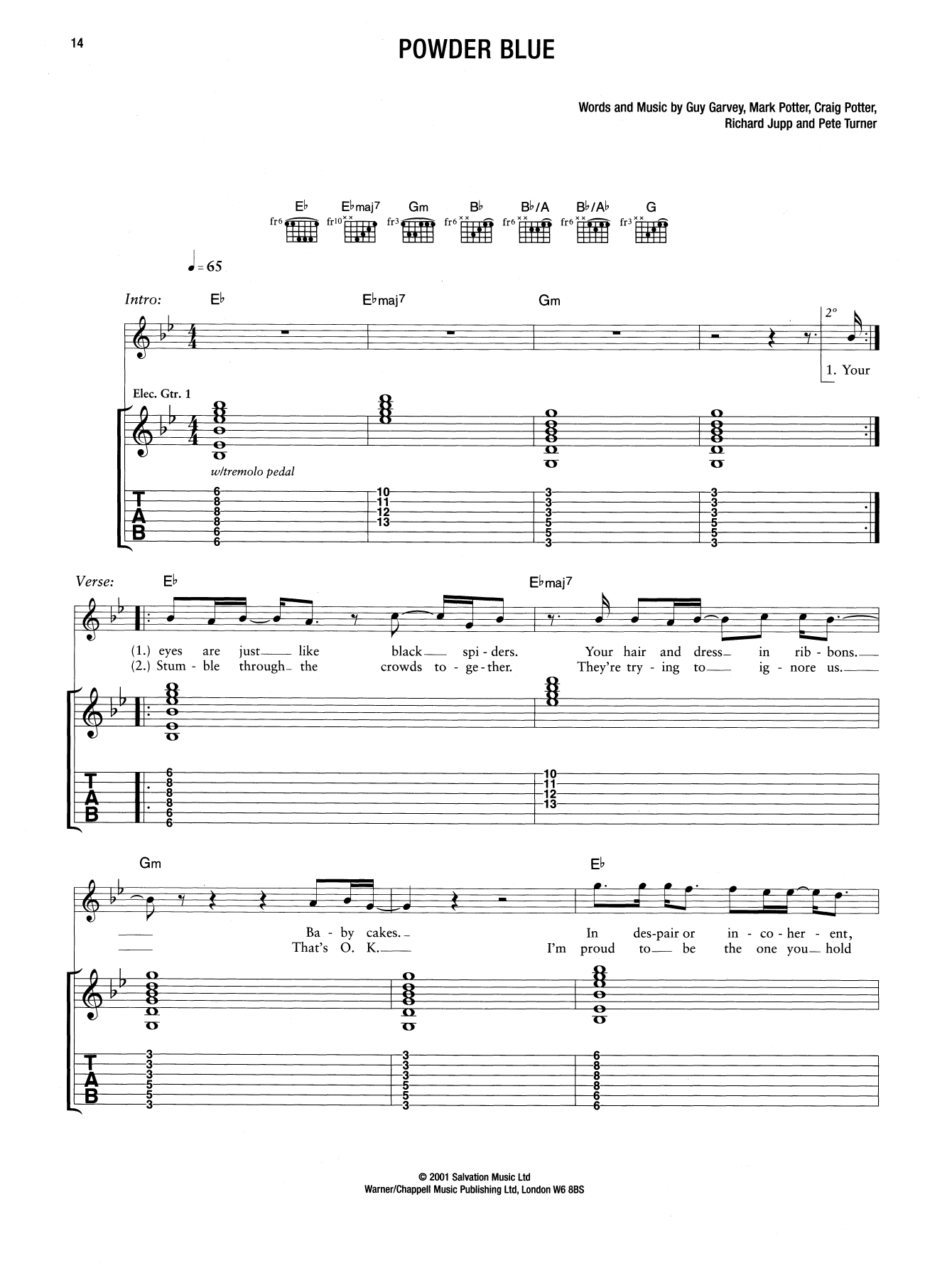 Download Elbow Powder Blue Sheet Music and learn how to play Guitar Tab PDF digital score in minutes