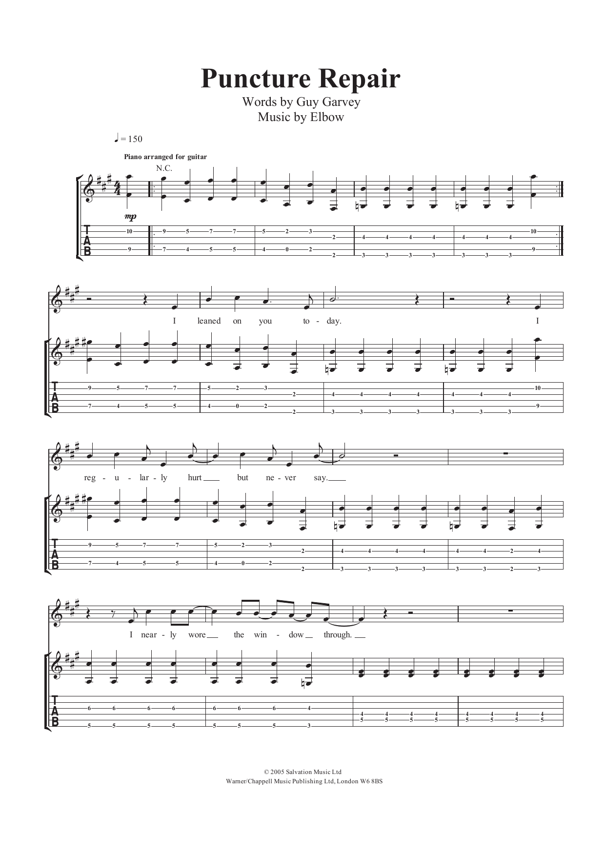 Download Elbow Puncture Repair Sheet Music and learn how to play Guitar Tab PDF digital score in minutes