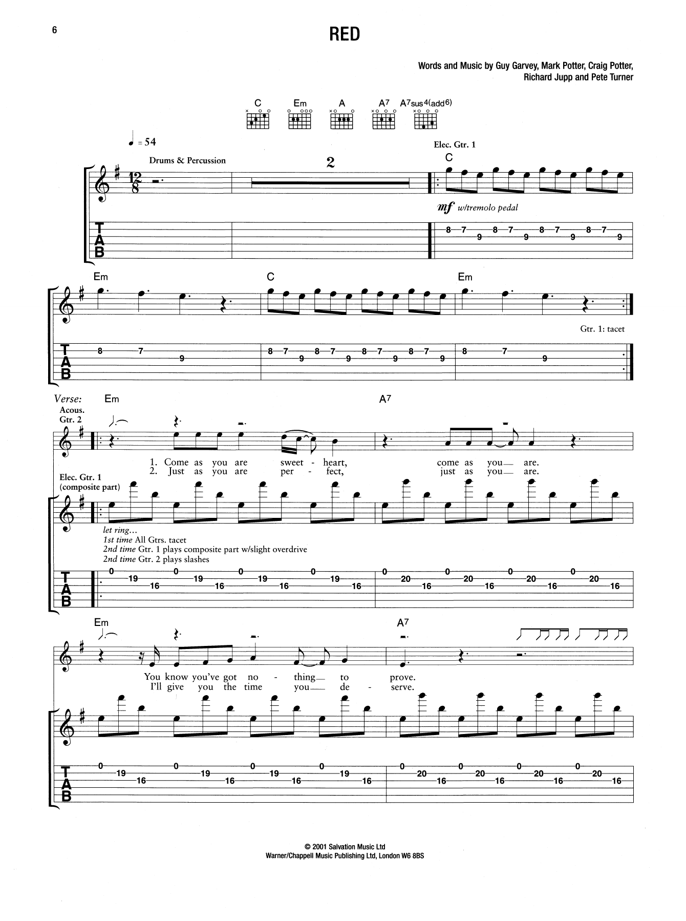Download Elbow Red Sheet Music and learn how to play Guitar Tab PDF digital score in minutes