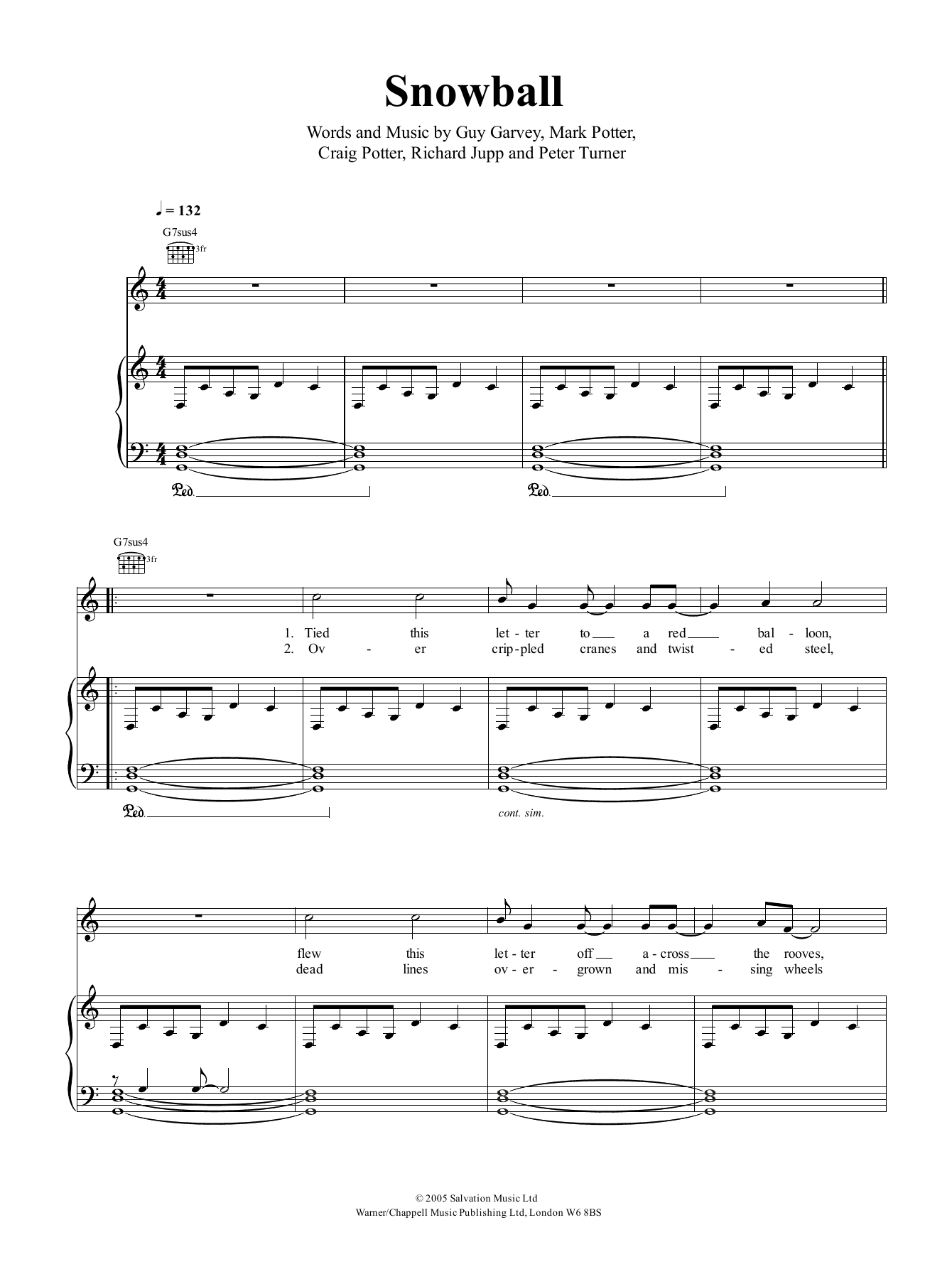 Download Elbow Snowball Sheet Music and learn how to play Piano, Vocal & Guitar (Right-Hand Melody) PDF digital score in minutes