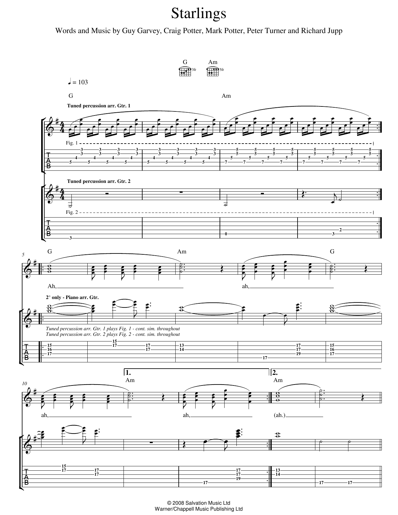 Download Elbow Starlings Sheet Music and learn how to play Guitar Tab PDF digital score in minutes