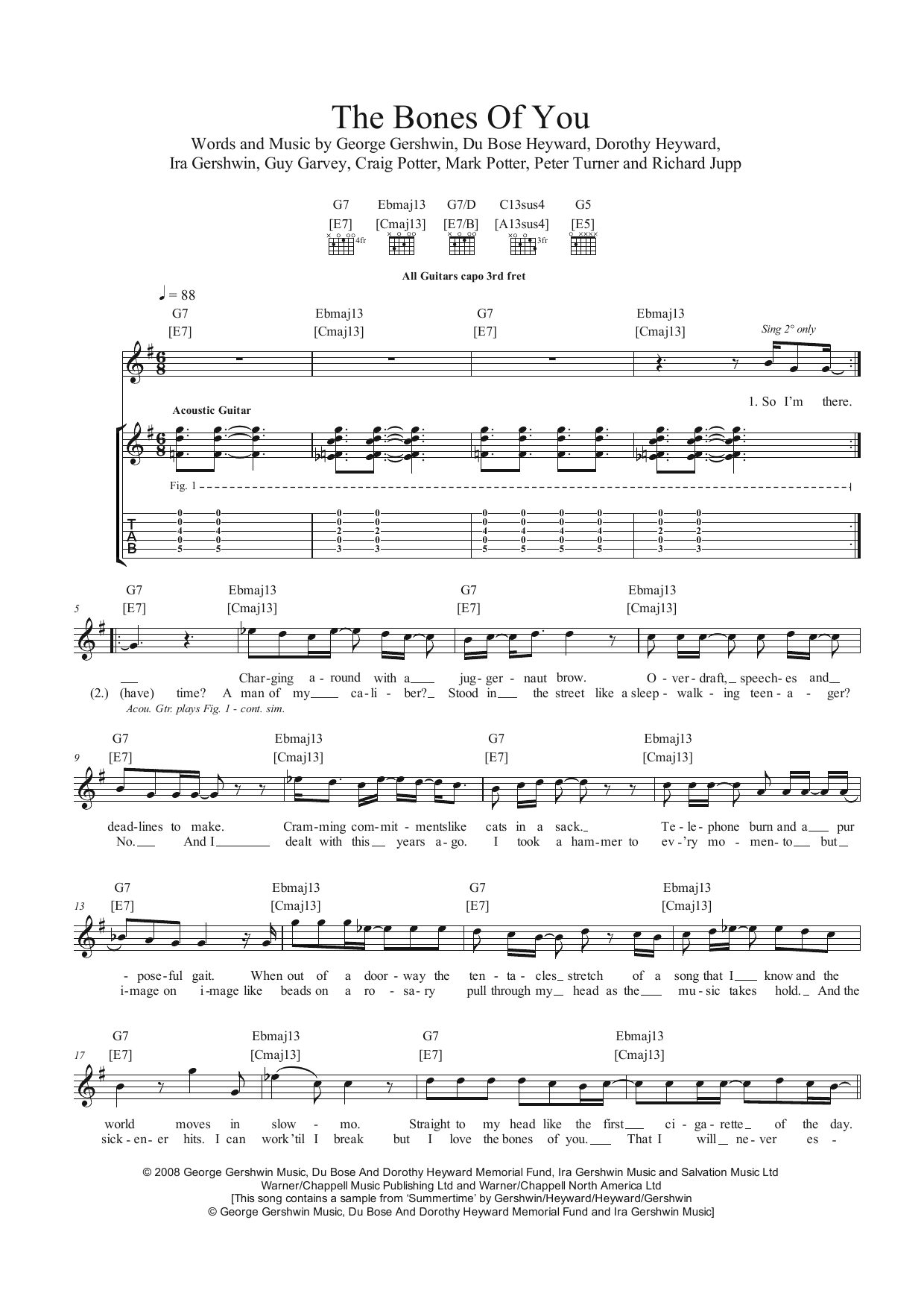Download Elbow The Bones Of You Sheet Music and learn how to play Guitar Tab PDF digital score in minutes