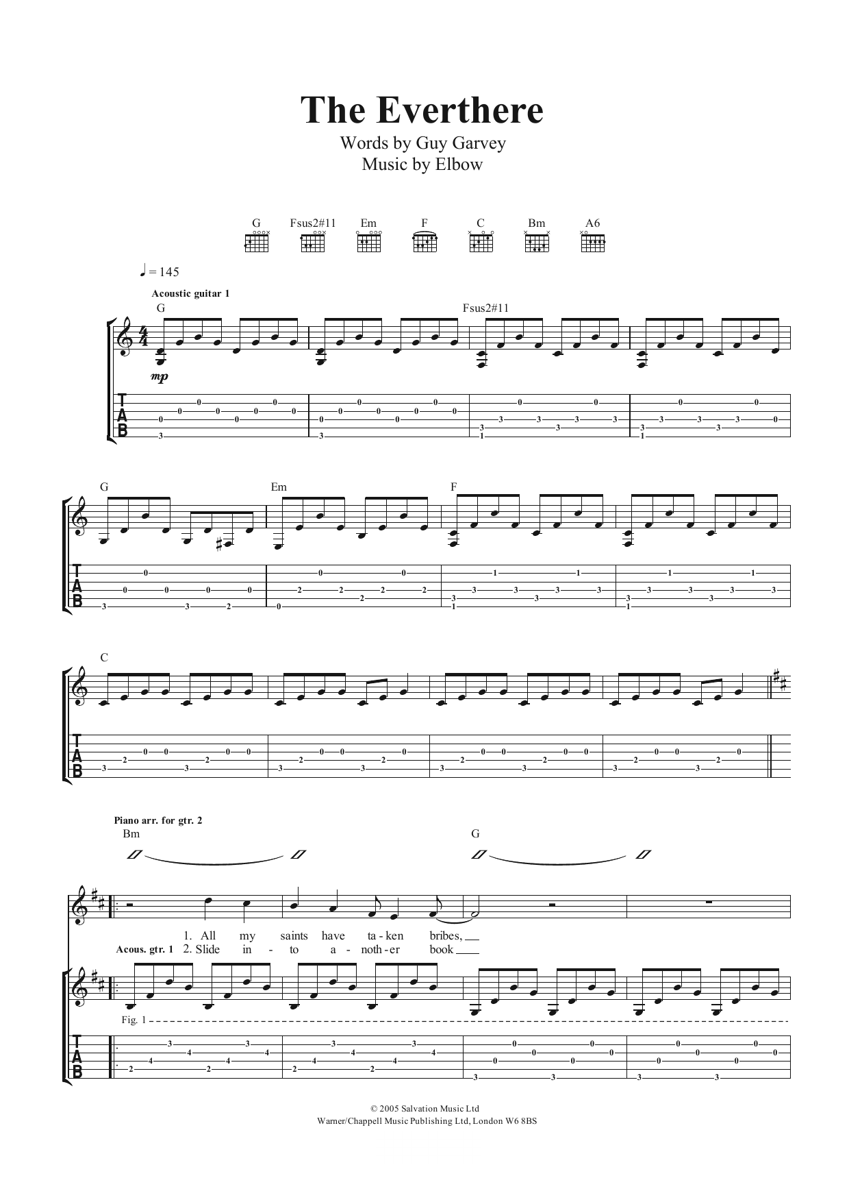 Download Elbow The Everthere Sheet Music and learn how to play Guitar Tab PDF digital score in minutes