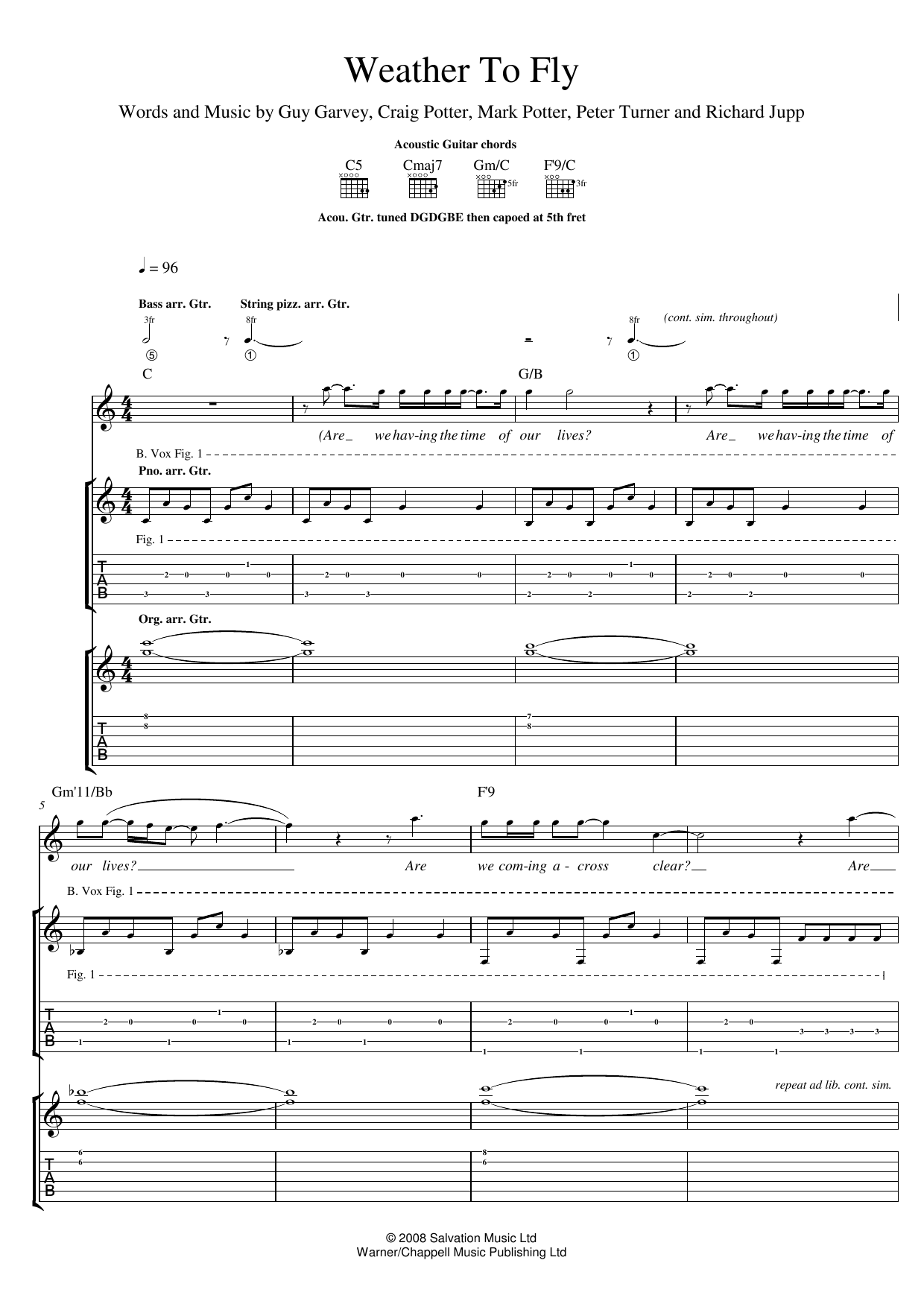Download Elbow Weather To Fly Sheet Music and learn how to play Guitar Tab PDF digital score in minutes