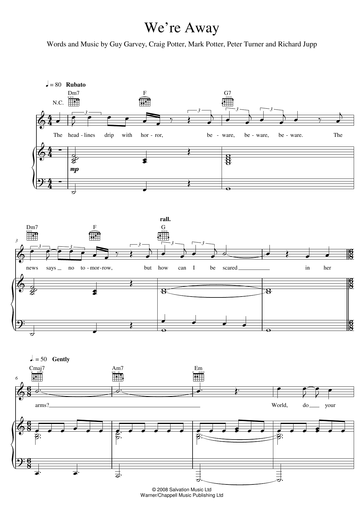 Download Elbow We're Away Sheet Music and learn how to play Piano, Vocal & Guitar (Right-Hand Melody) PDF digital score in minutes