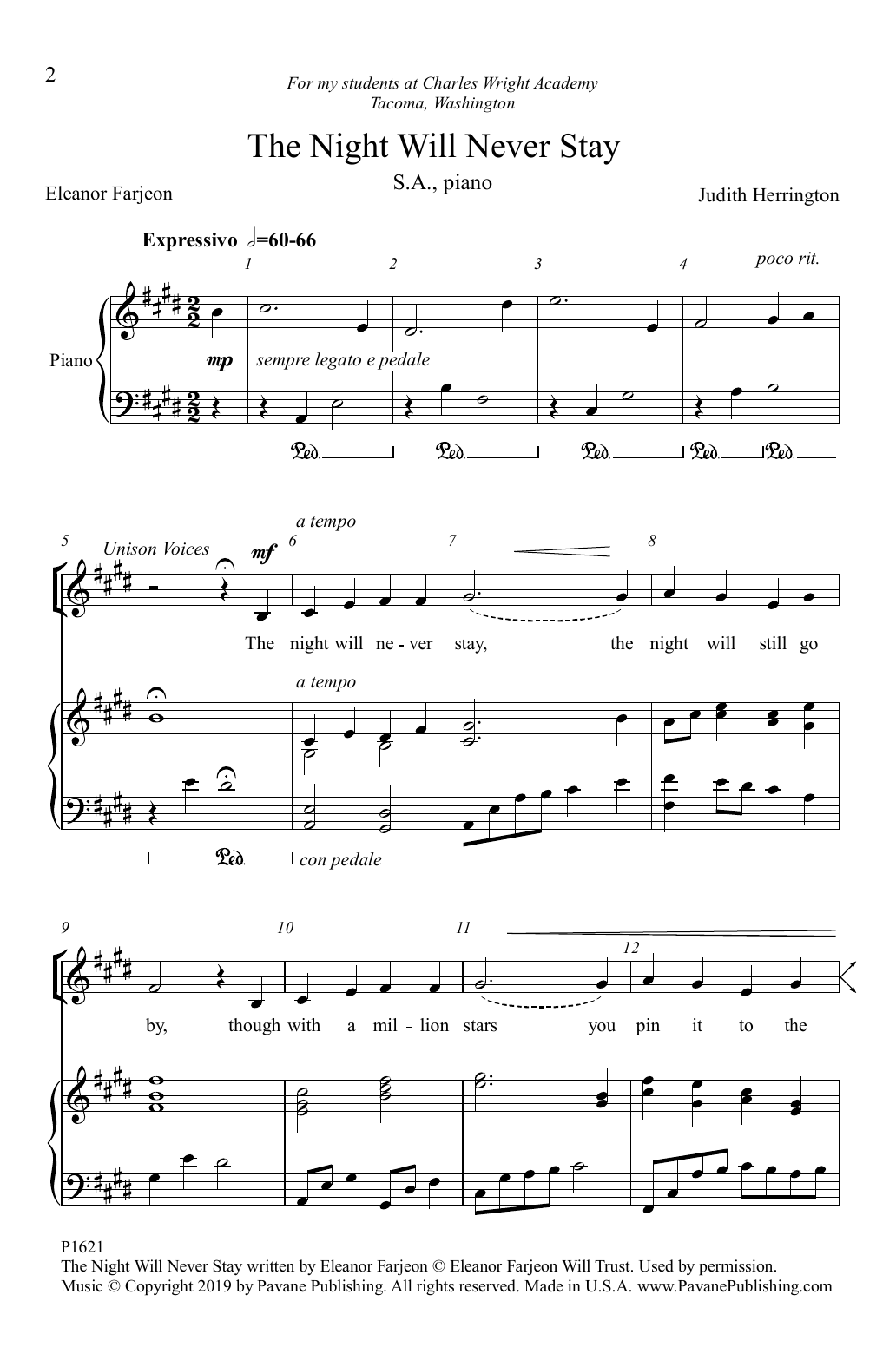 Download Eleanor Farjeon and Judith Herrington The Night Will Never Stay Sheet Music and learn how to play Choir PDF digital score in minutes