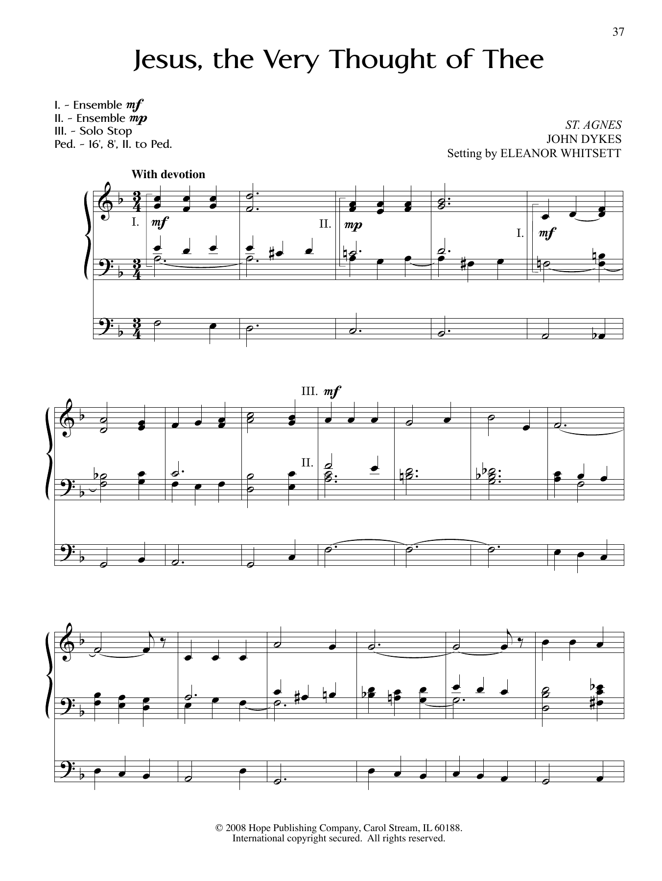 Download Eleanor Whitsett Jesus, The Very Thought of Thee Sheet Music and learn how to play Organ PDF digital score in minutes