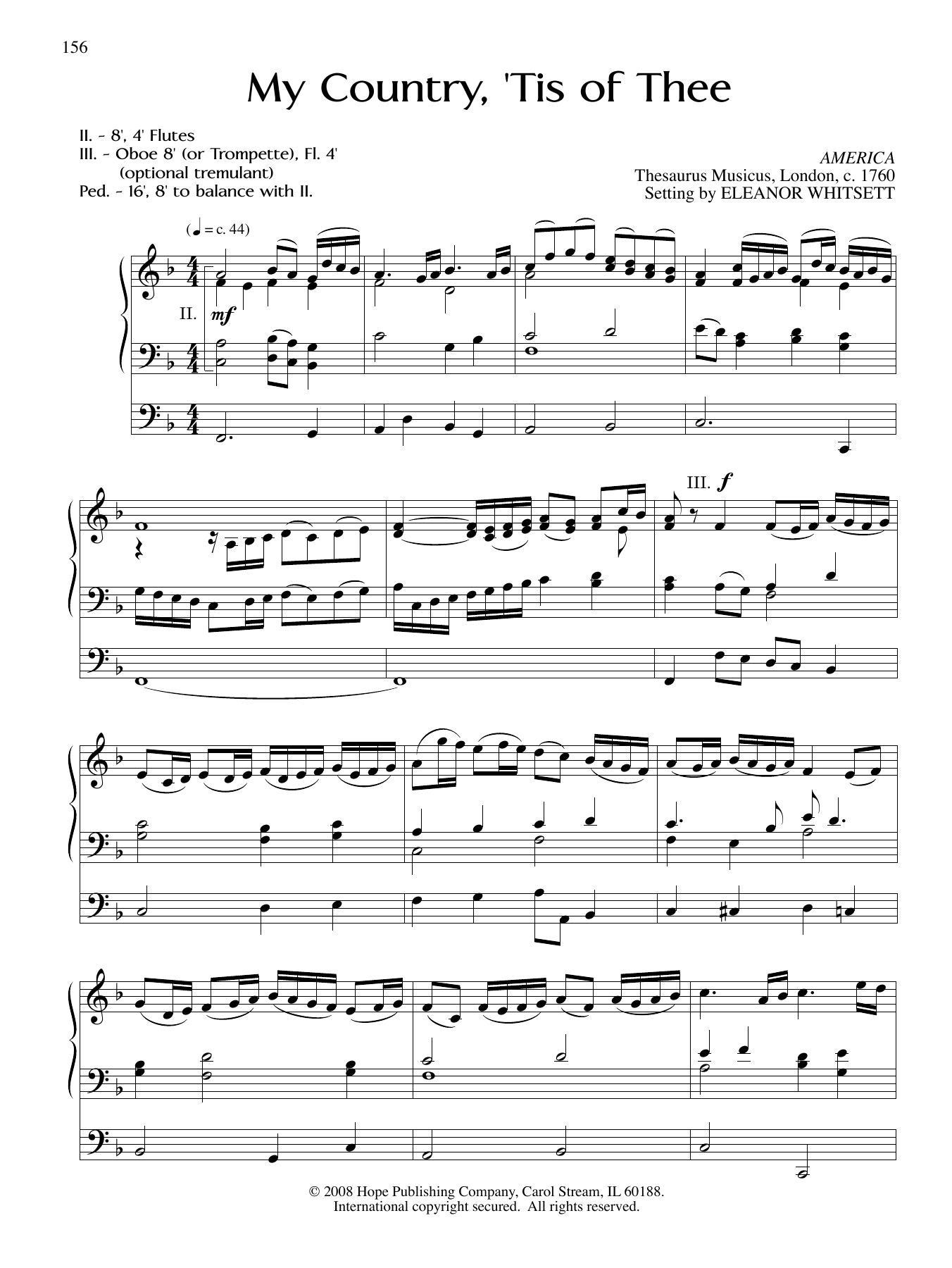 Download Eleanor Whitsett My Country, 'tis Of Thee Sheet Music and learn how to play Organ PDF digital score in minutes
