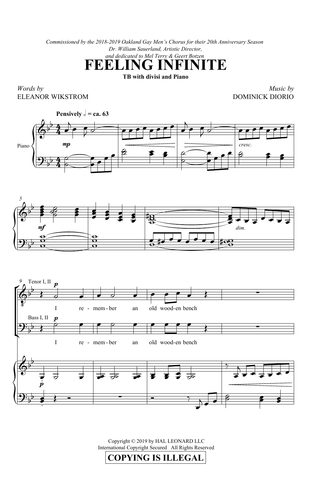 Download Eleanor Wikstrom and Dominick DiOrio Feeling Infinite Sheet Music and learn how to play TTBB Choir PDF digital score in minutes