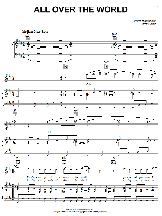 Download Electric Light Orchestra All Over The World Sheet Music and learn how to play Piano, Vocal & Guitar (Right-Hand Melody) PDF digital score in minutes