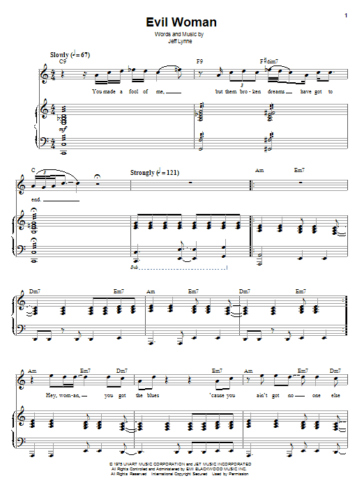 Download Electric Light Orchestra Evil Woman Sheet Music and learn how to play Keyboard Transcription PDF digital score in minutes