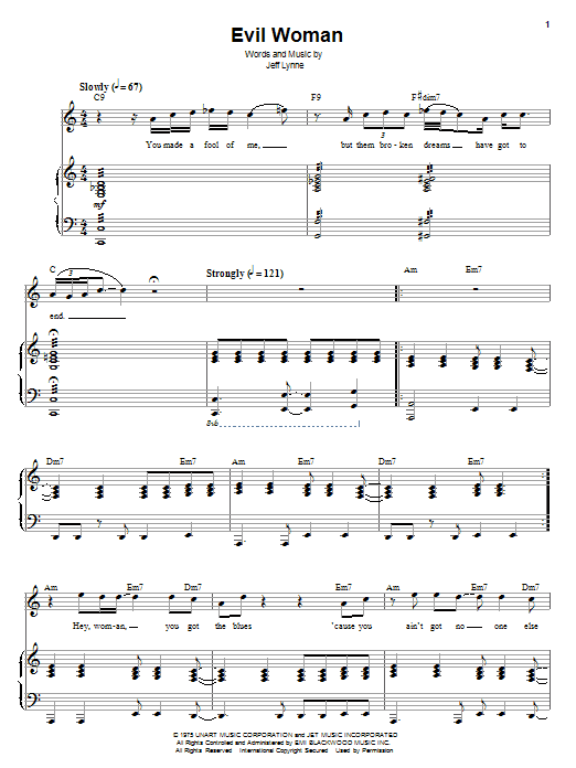 Download Electric Light Orchestra Evil Woman Sheet Music and learn how to play Piano & Vocal PDF digital score in minutes