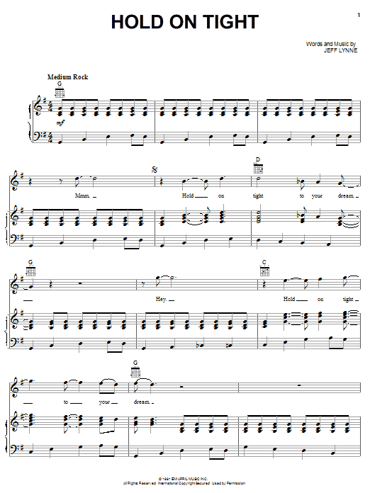 Download Electric Light Orchestra Hold On Tight Sheet Music and learn how to play Piano, Vocal & Guitar (Right-Hand Melody) PDF digital score in minutes