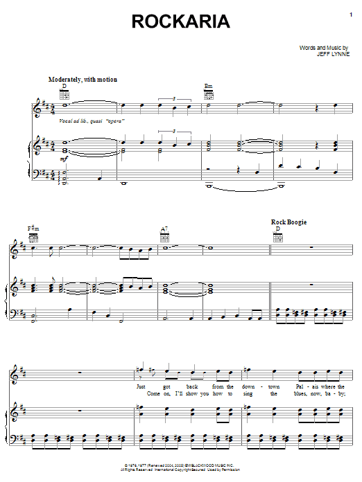 Download Electric Light Orchestra Rockaria Sheet Music and learn how to play Piano, Vocal & Guitar (Right-Hand Melody) PDF digital score in minutes